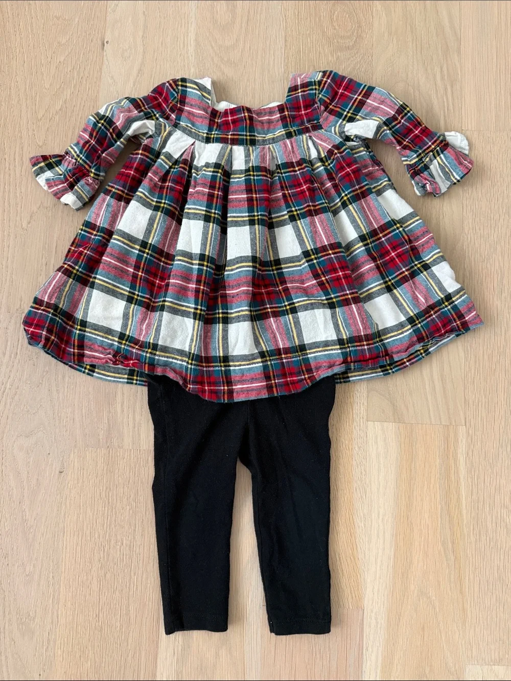 GAP Red, White & Black Plaid Dress with Black Leggings